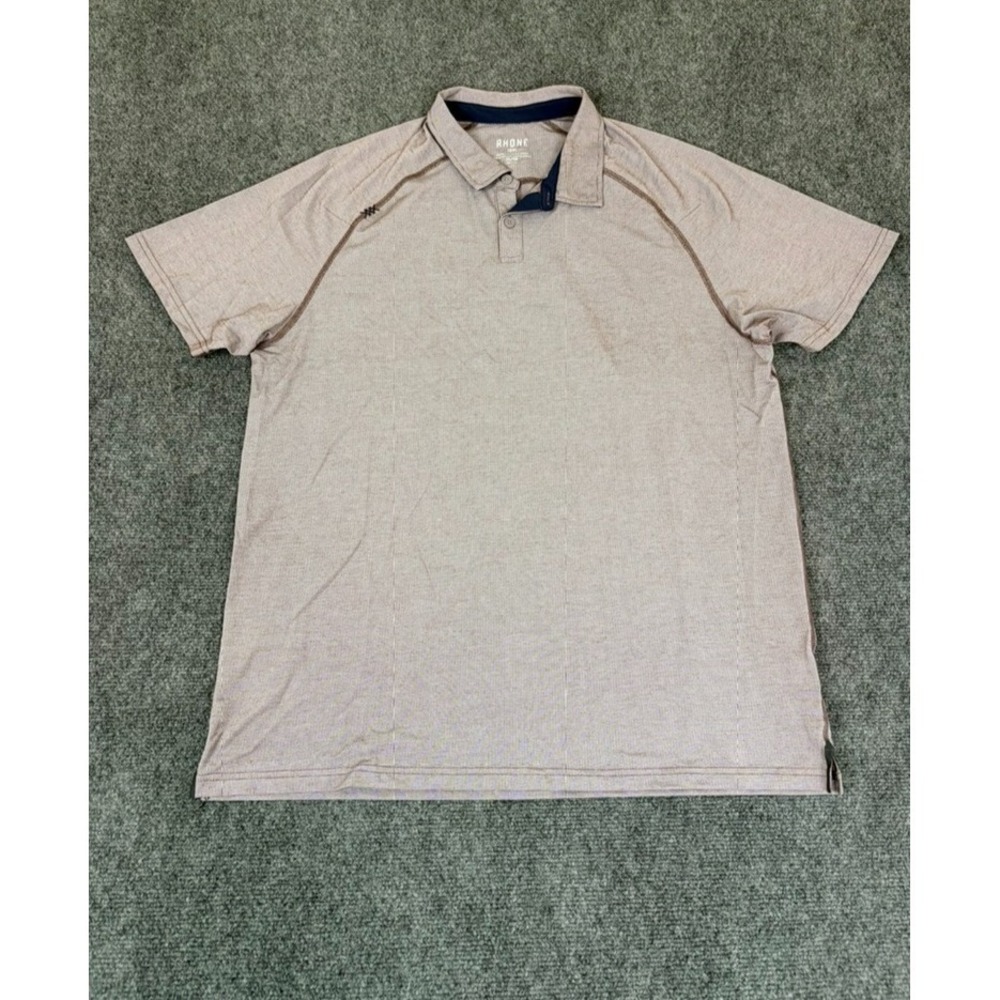 Rhone Polo Shirt Mens Performance Stretch Athletic Brown  Micro Check Size XL